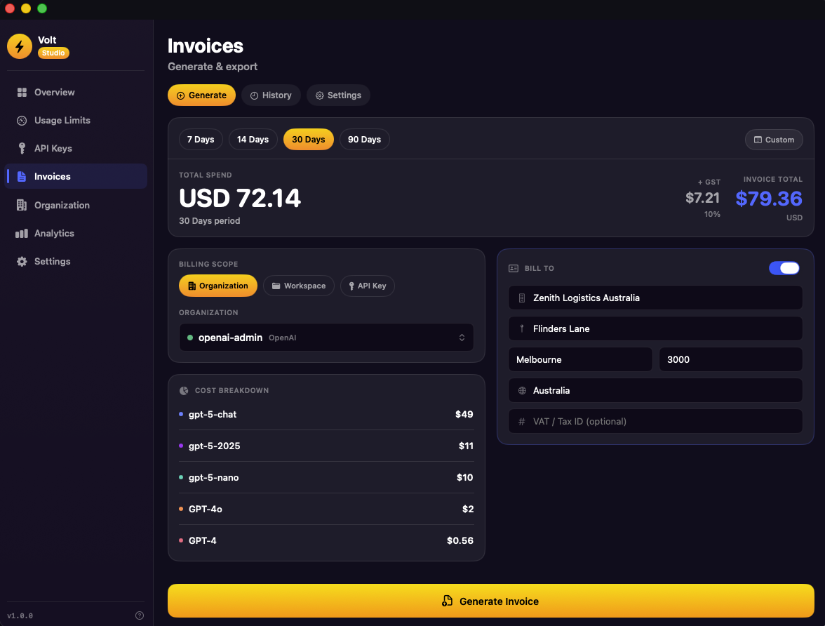Volt Invoice Generation UI